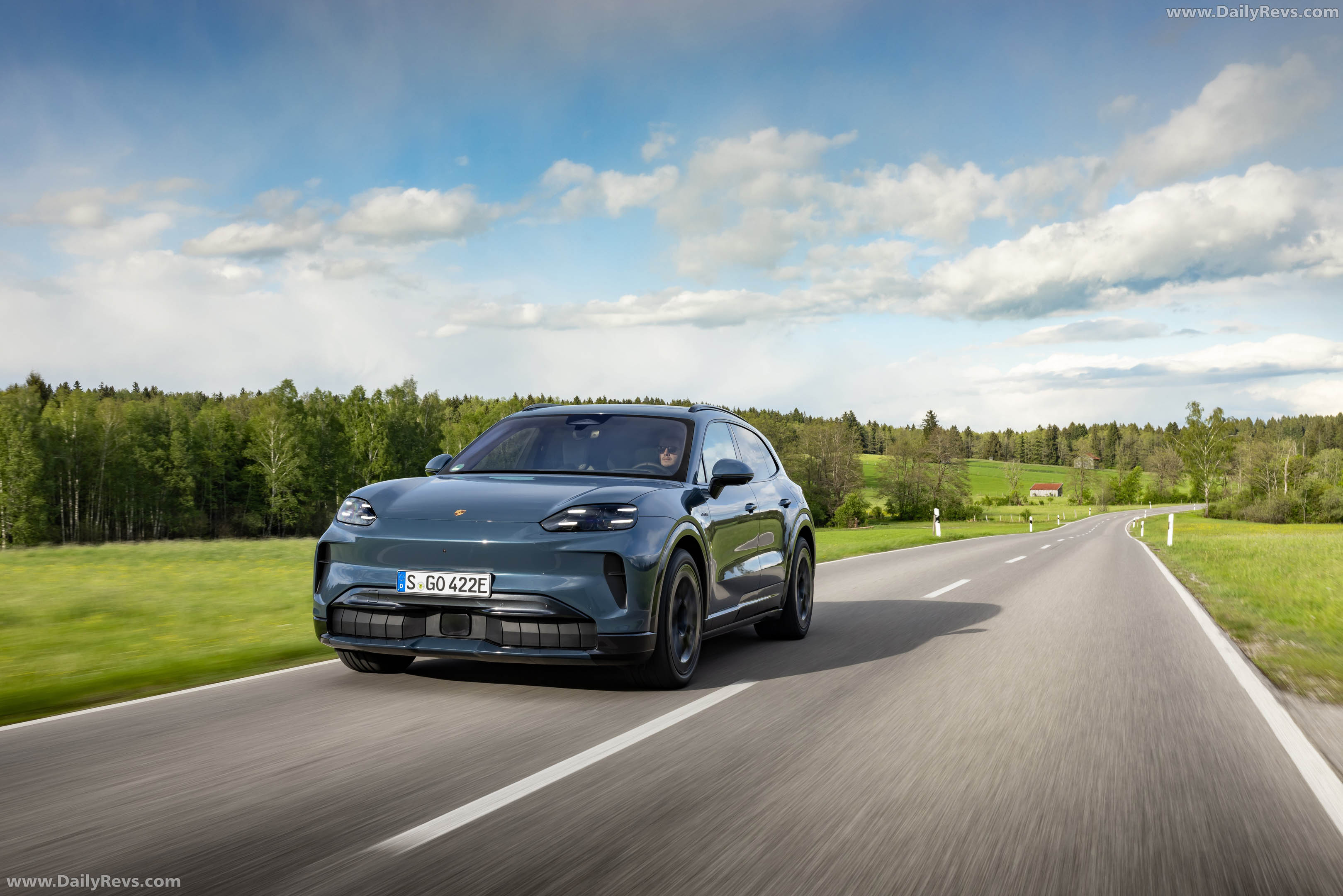 2027 Porsche Cayenne S Electric E4 Pale Blue Front View