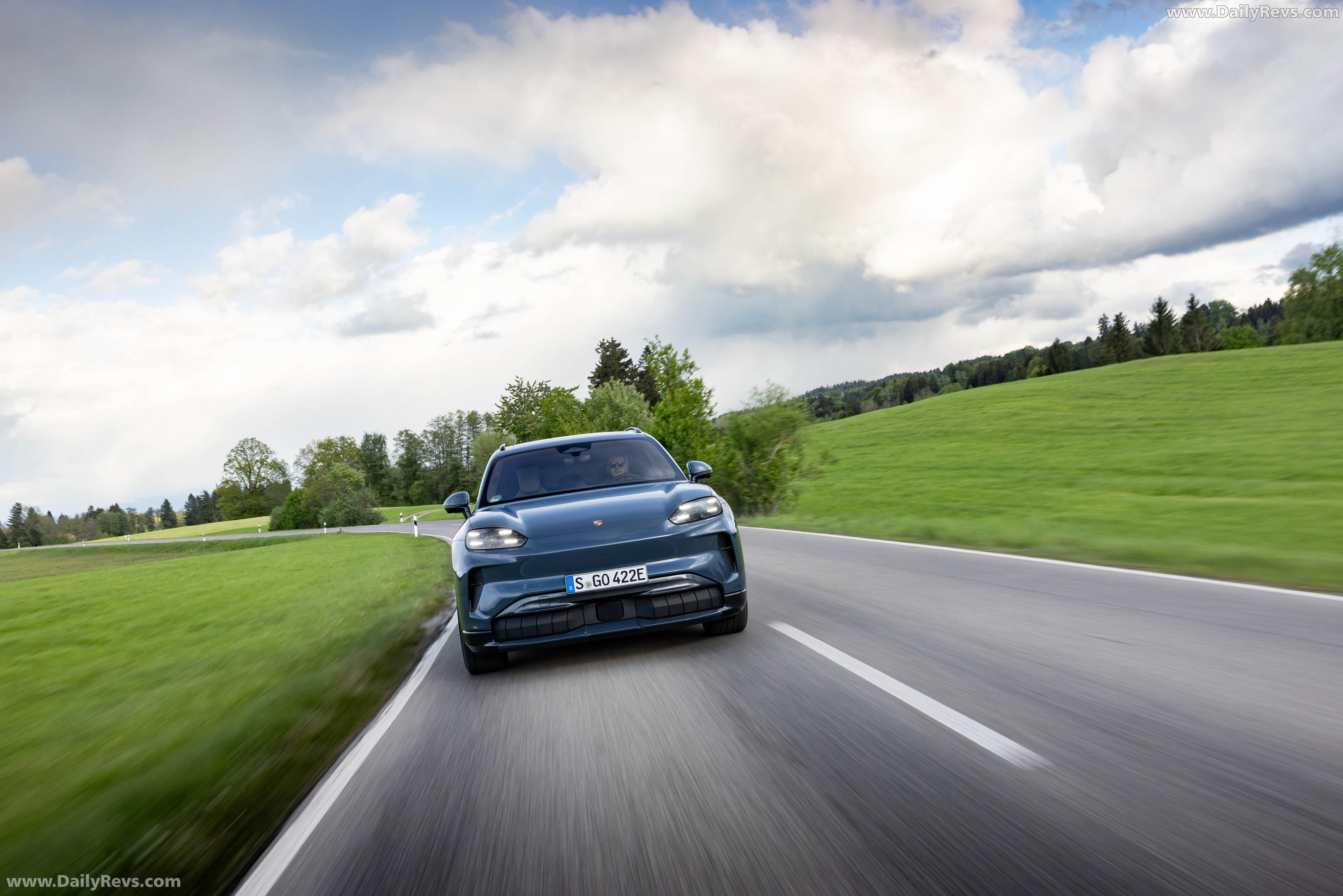 2027 Porsche Cayenne S Electric E4 Pale Blue Front View