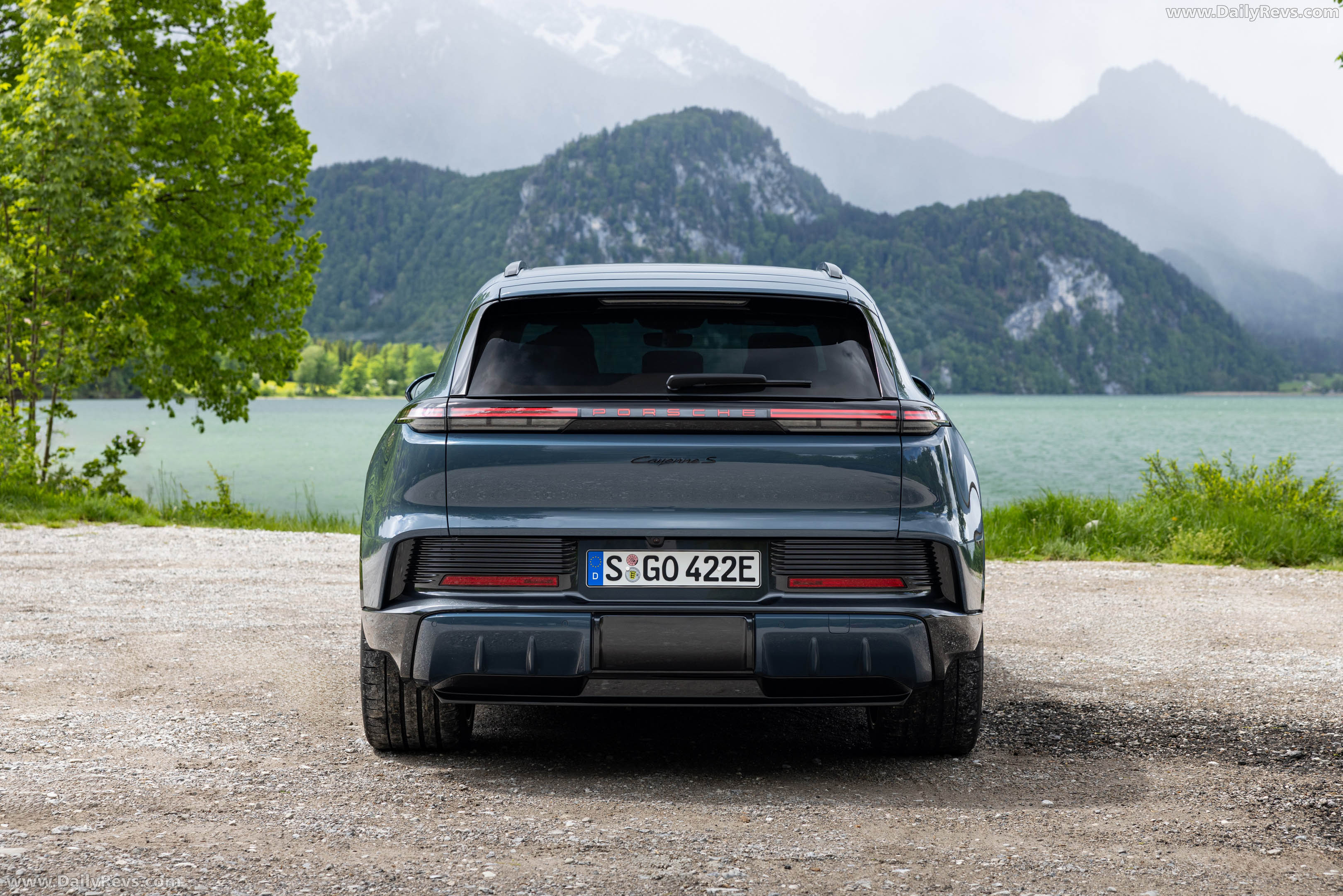2027 Porsche Cayenne S Electric E4 Pale Blue Rear View
