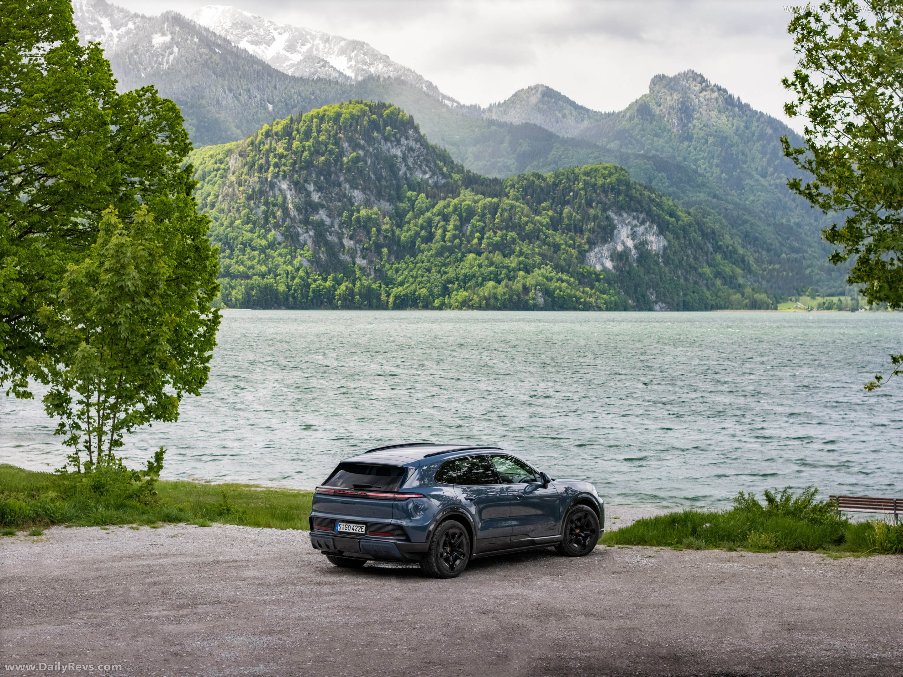2027 Porsche Cayenne S Electric E4 Pale Blue Rear View