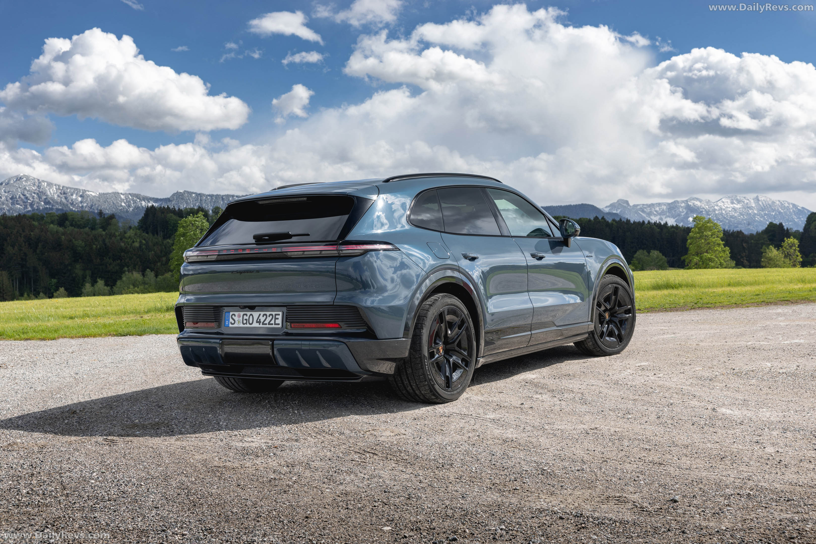 2027 Porsche Cayenne S Electric E4 Pale Blue Rear View