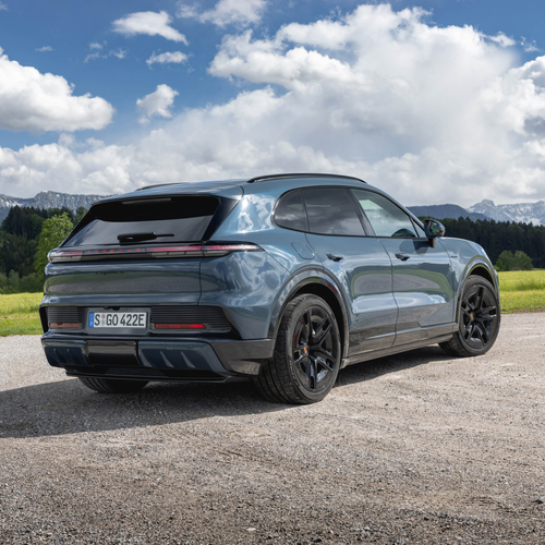 2027 Porsche Cayenne S Electric E4 Pale Blue Rear View