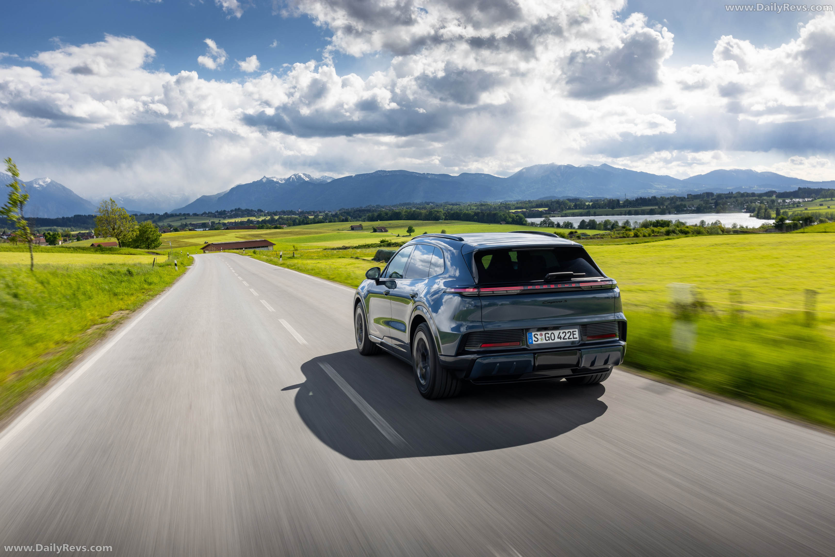 2027 Porsche Cayenne S Electric E4 Pale Blue Rear View