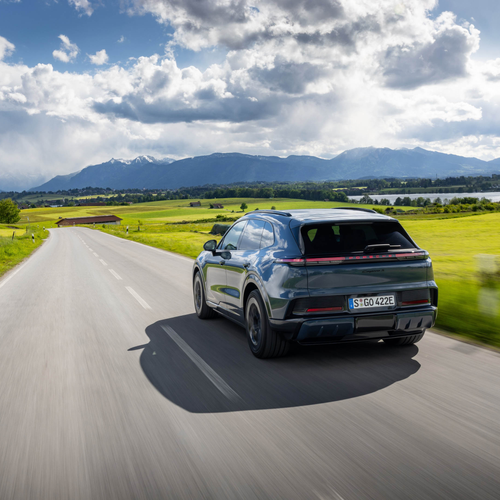 2027 Porsche Cayenne S Electric E4 Pale Blue Rear View
