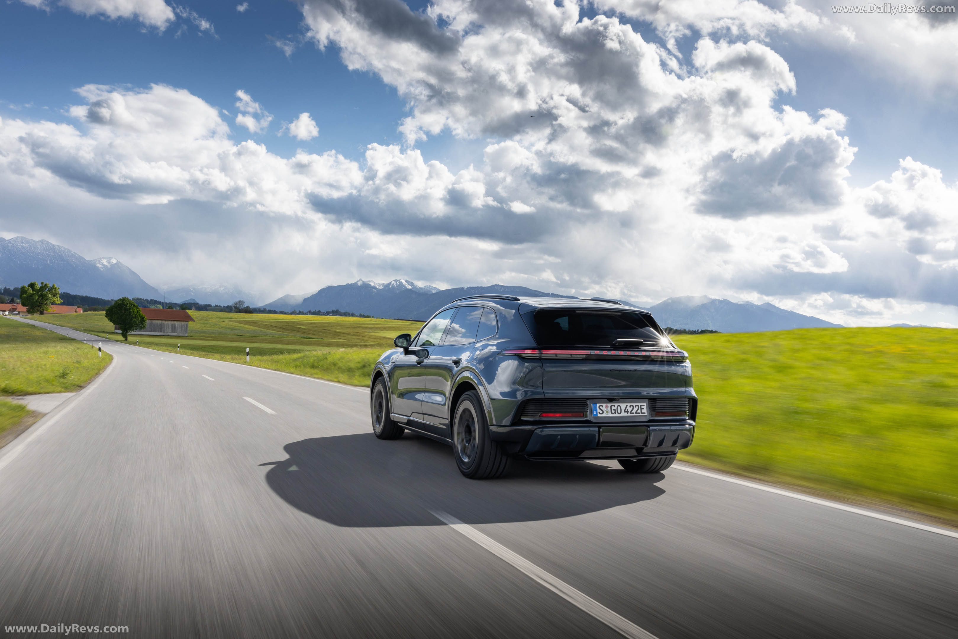 2027 Porsche Cayenne S Electric E4 Pale Blue Rear View