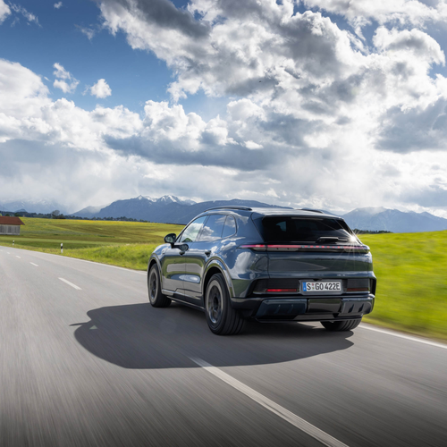 2027 Porsche Cayenne S Electric E4 Pale Blue Rear View