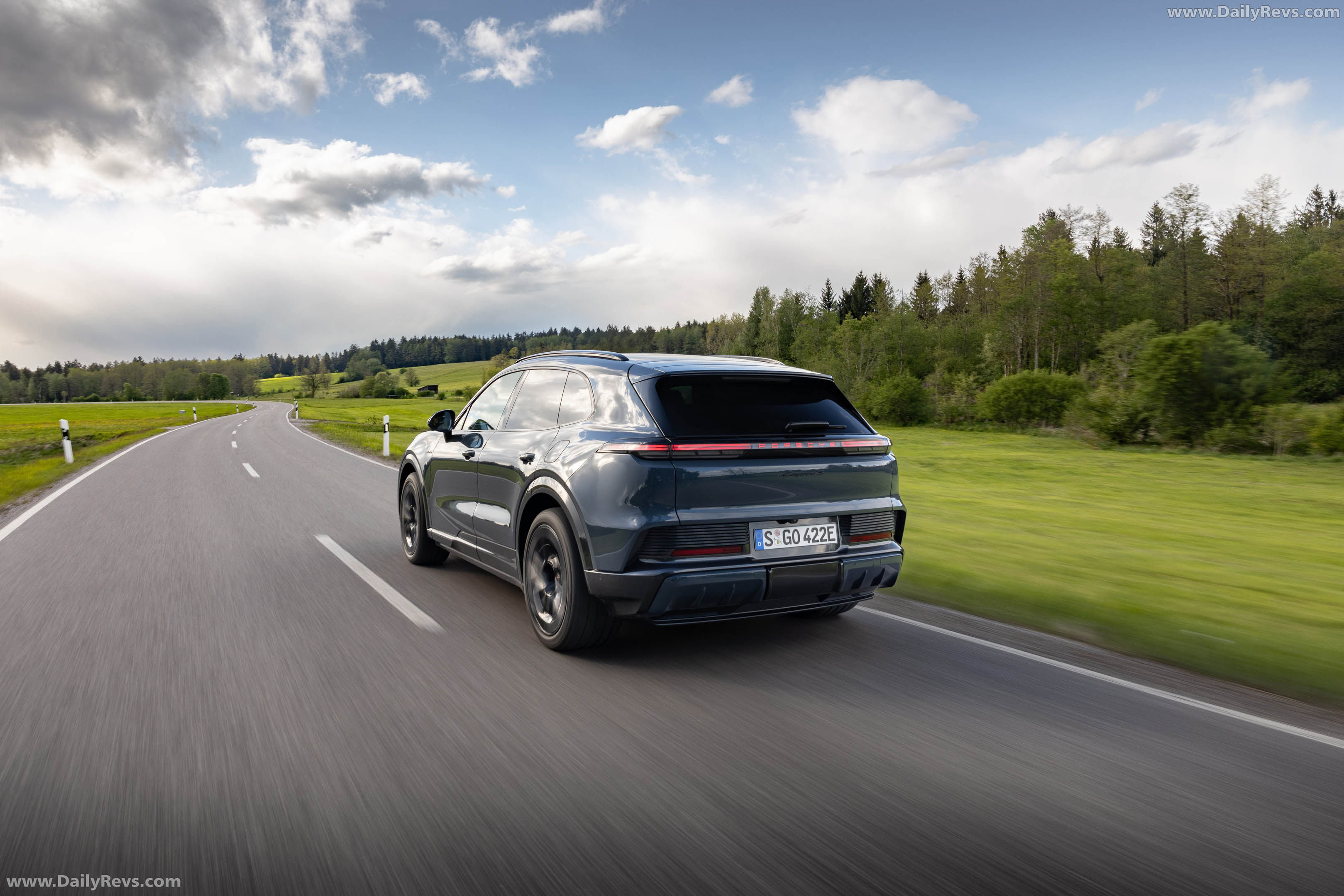 2027 Porsche Cayenne S Electric E4 Pale Blue Rear View