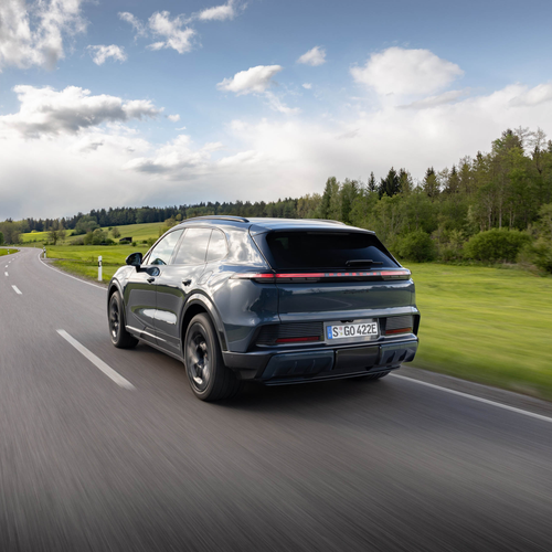2027 Porsche Cayenne S Electric E4 Pale Blue Rear View
