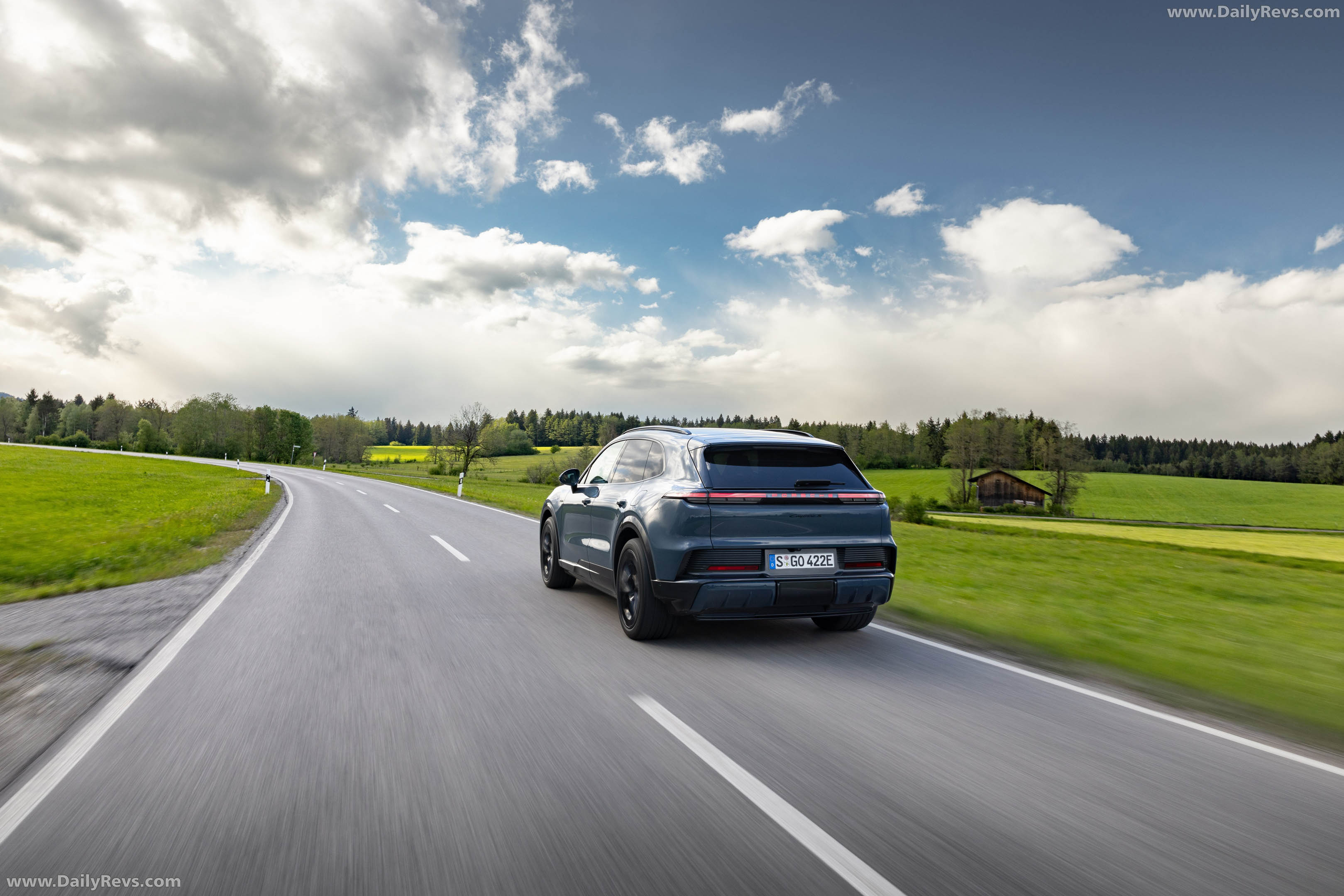 2027 Porsche Cayenne S Electric E4 Pale Blue Rear View