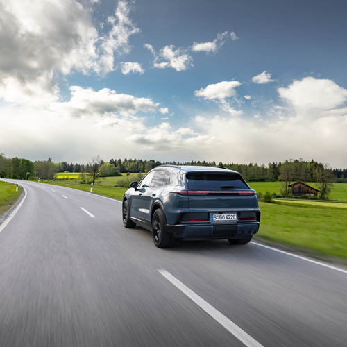 2027 Porsche Cayenne S Electric E4 Pale Blue Rear View