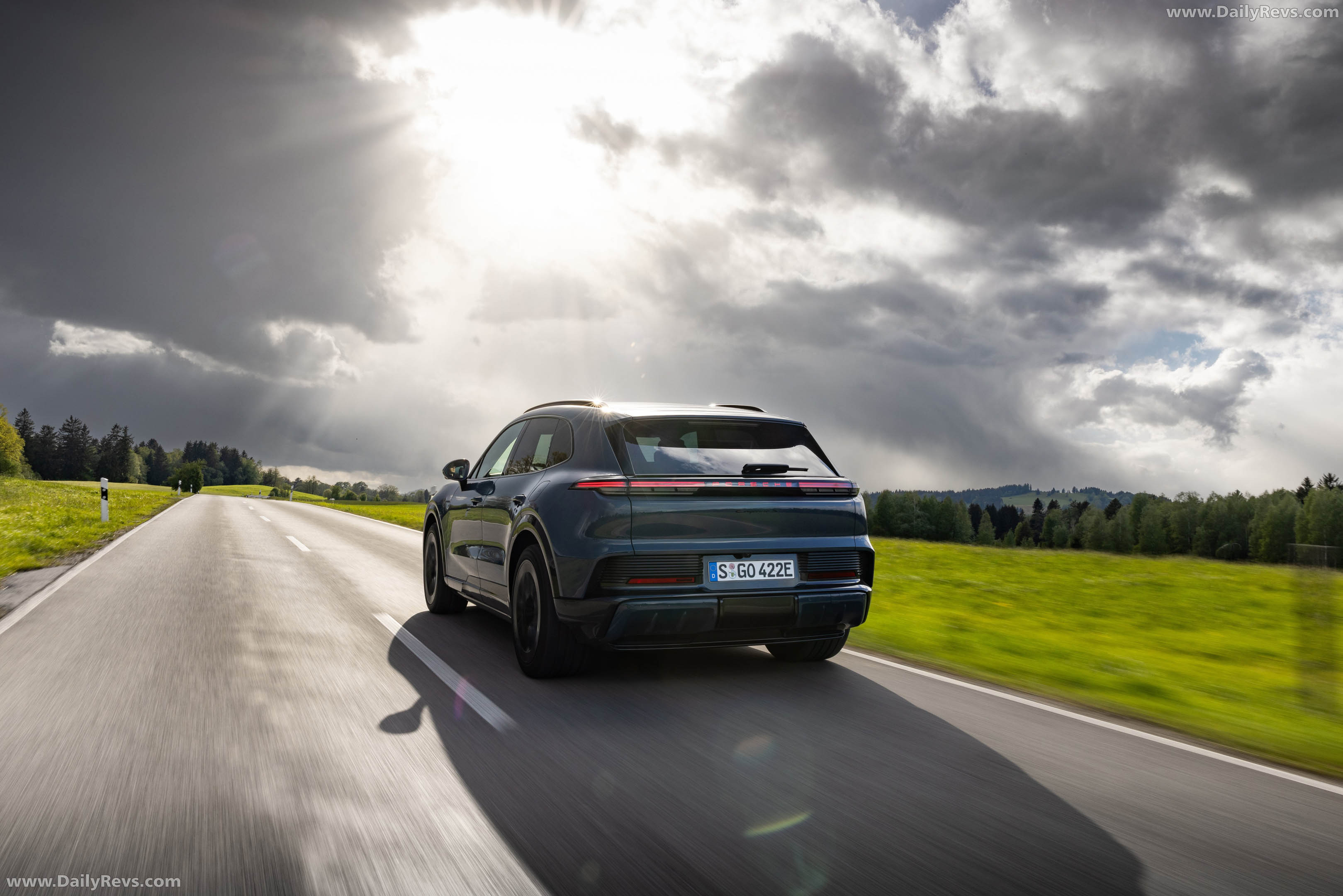 2027 Porsche Cayenne S Electric E4 Pale Blue Rear View