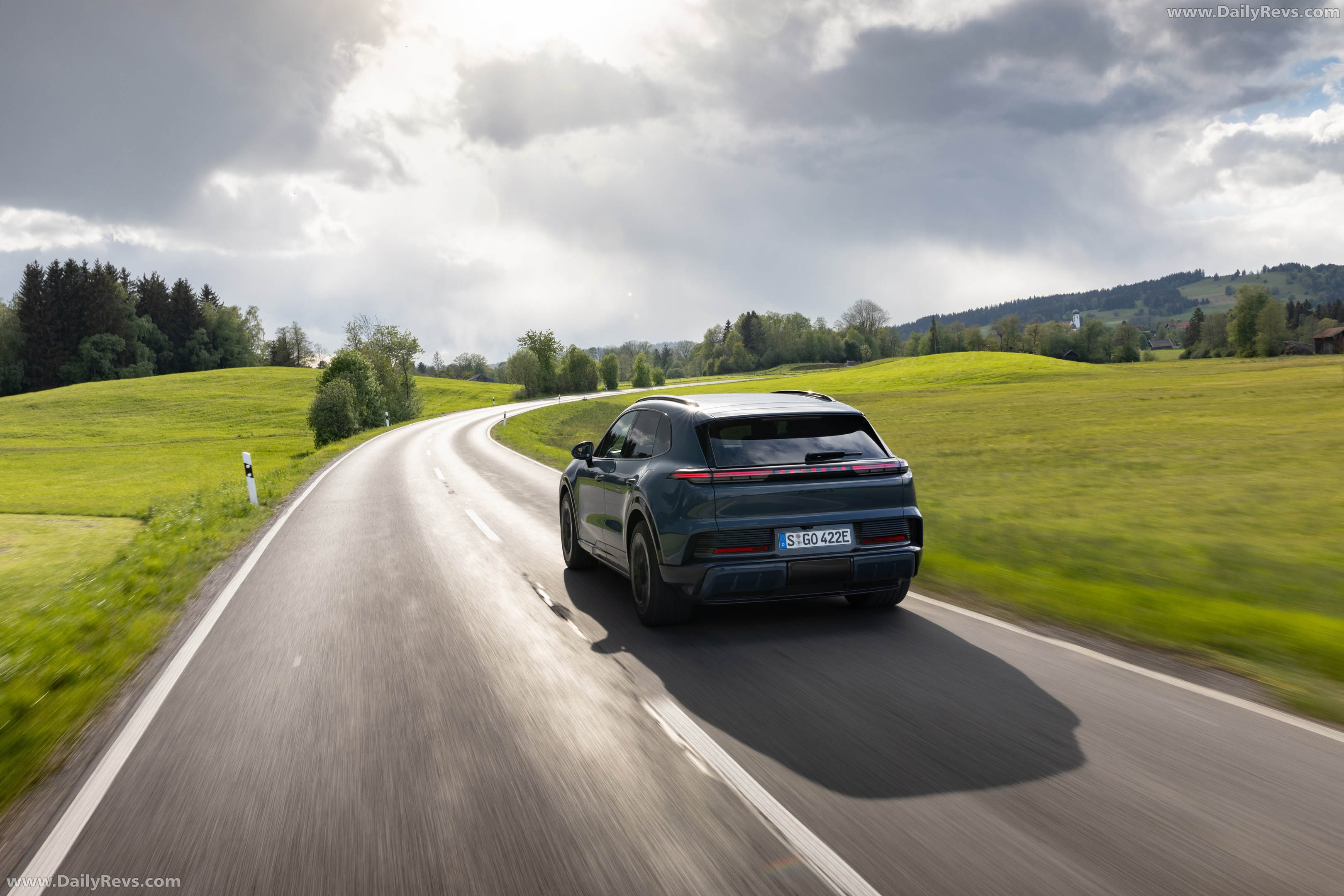 2027 Porsche Cayenne S Electric E4 Pale Blue Rear View
