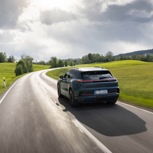 2027 Porsche Cayenne S Electric E4 Pale Blue Rear View