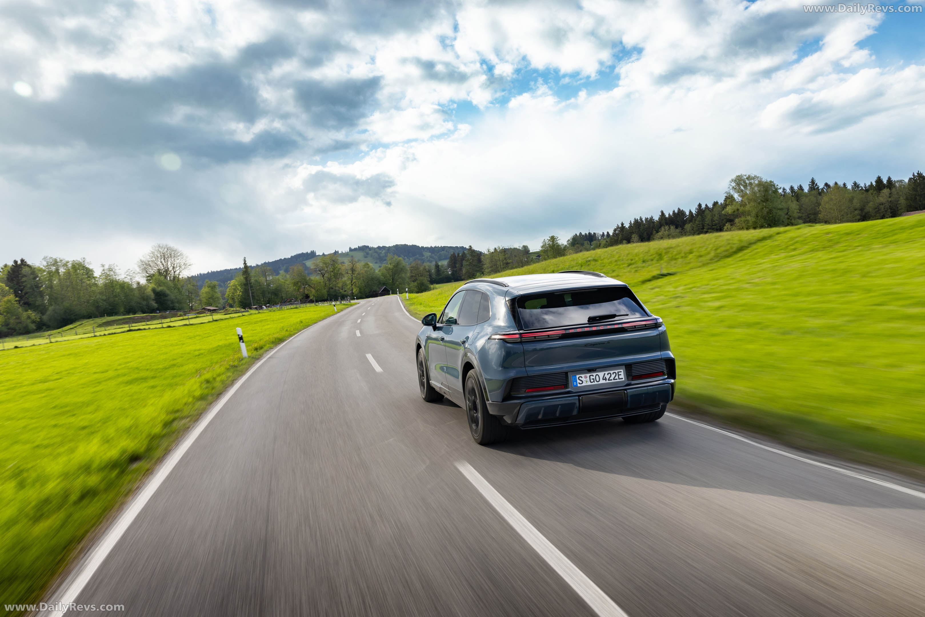 2027 Porsche Cayenne S Electric E4 Pale Blue Rear View
