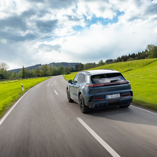 2027 Porsche Cayenne S Electric E4 Pale Blue Rear View