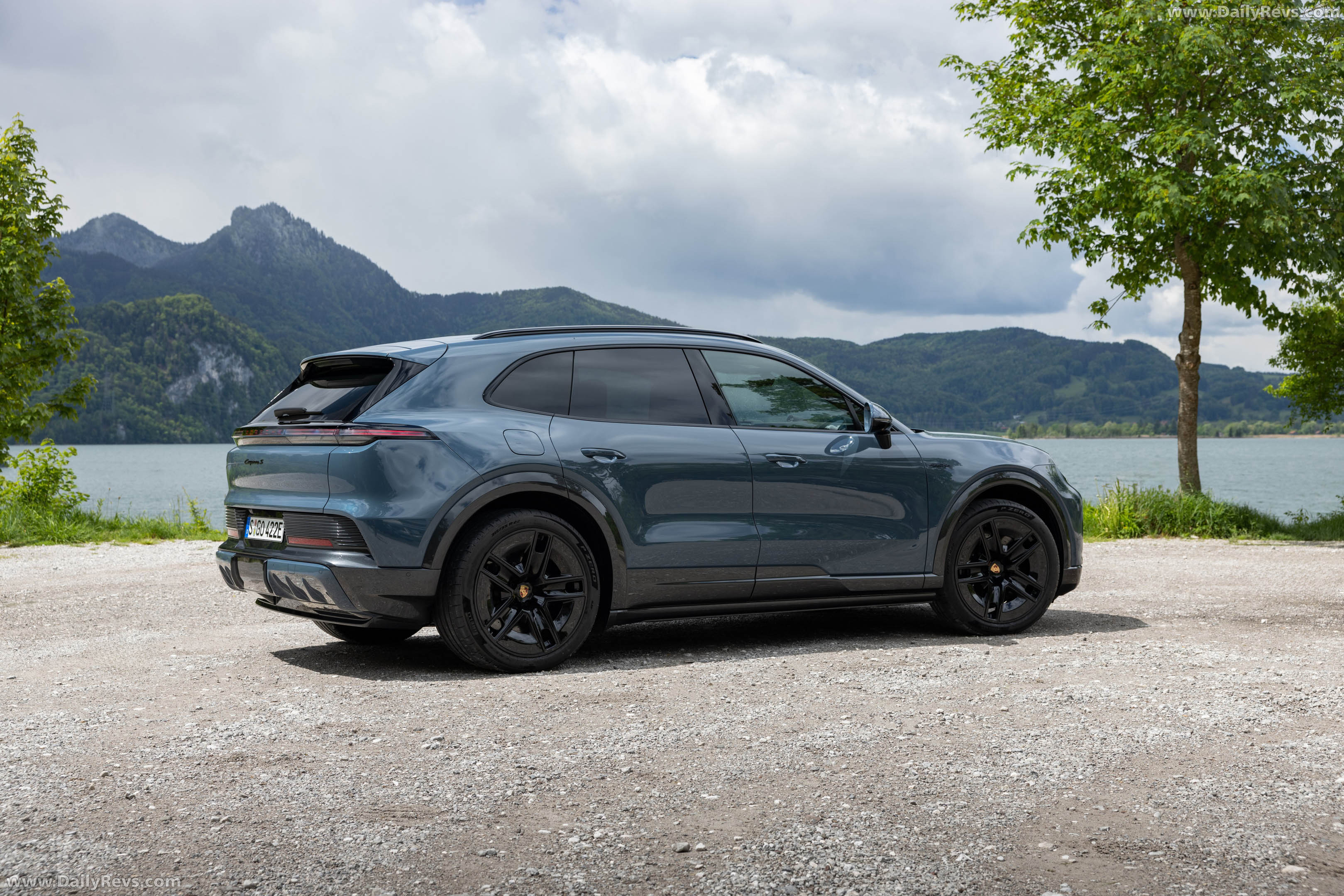2027 Porsche Cayenne S Electric E4 Pale Blue Rear View