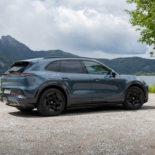 2027 Porsche Cayenne S Electric E4 Pale Blue Rear View
