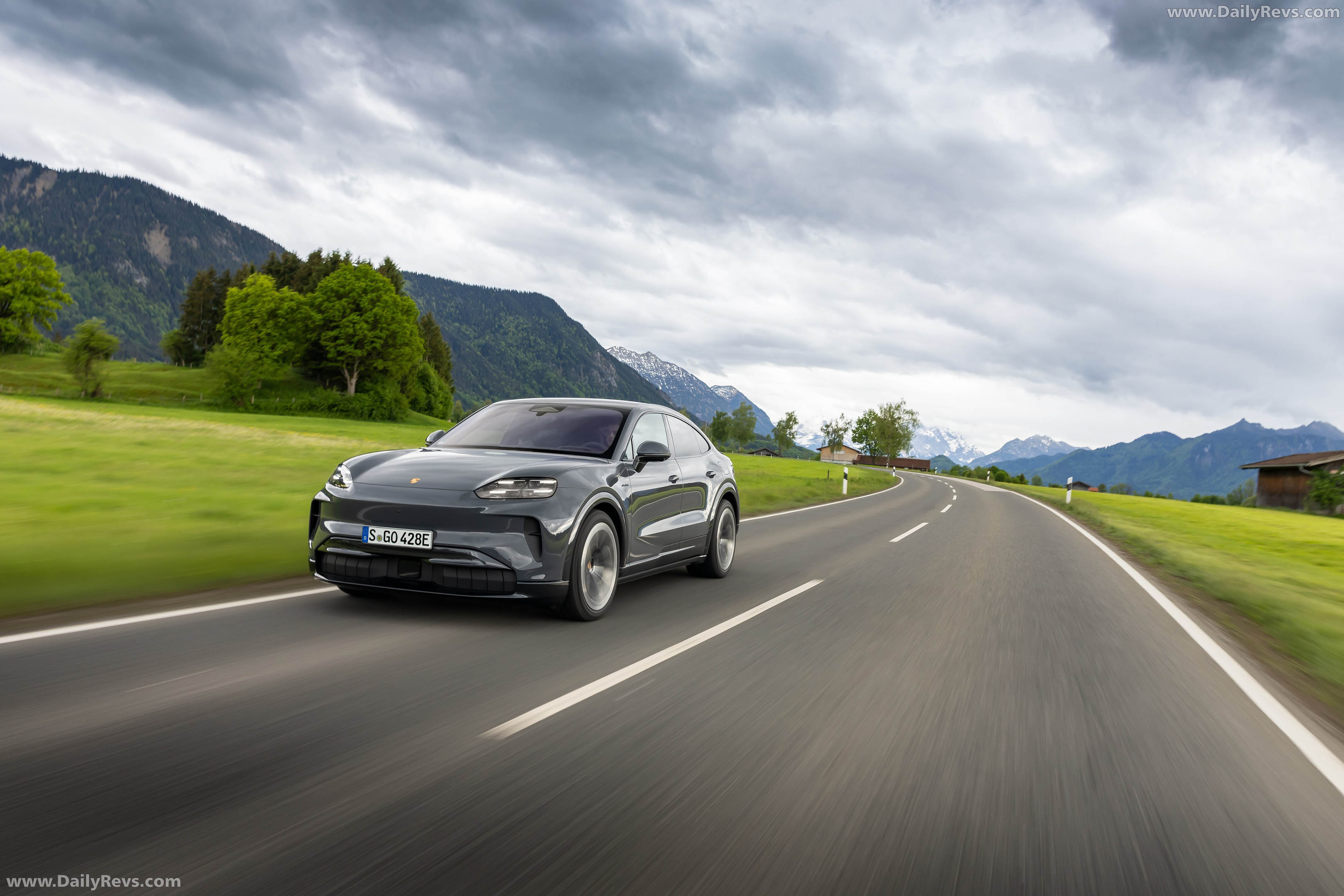 2027 Porsche Cayenne Coupe Electric E4 Slate Grey Front View