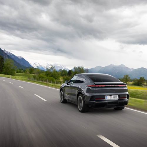 2027 Porsche Cayenne Coupe Electric E4 Slate Grey Rear View