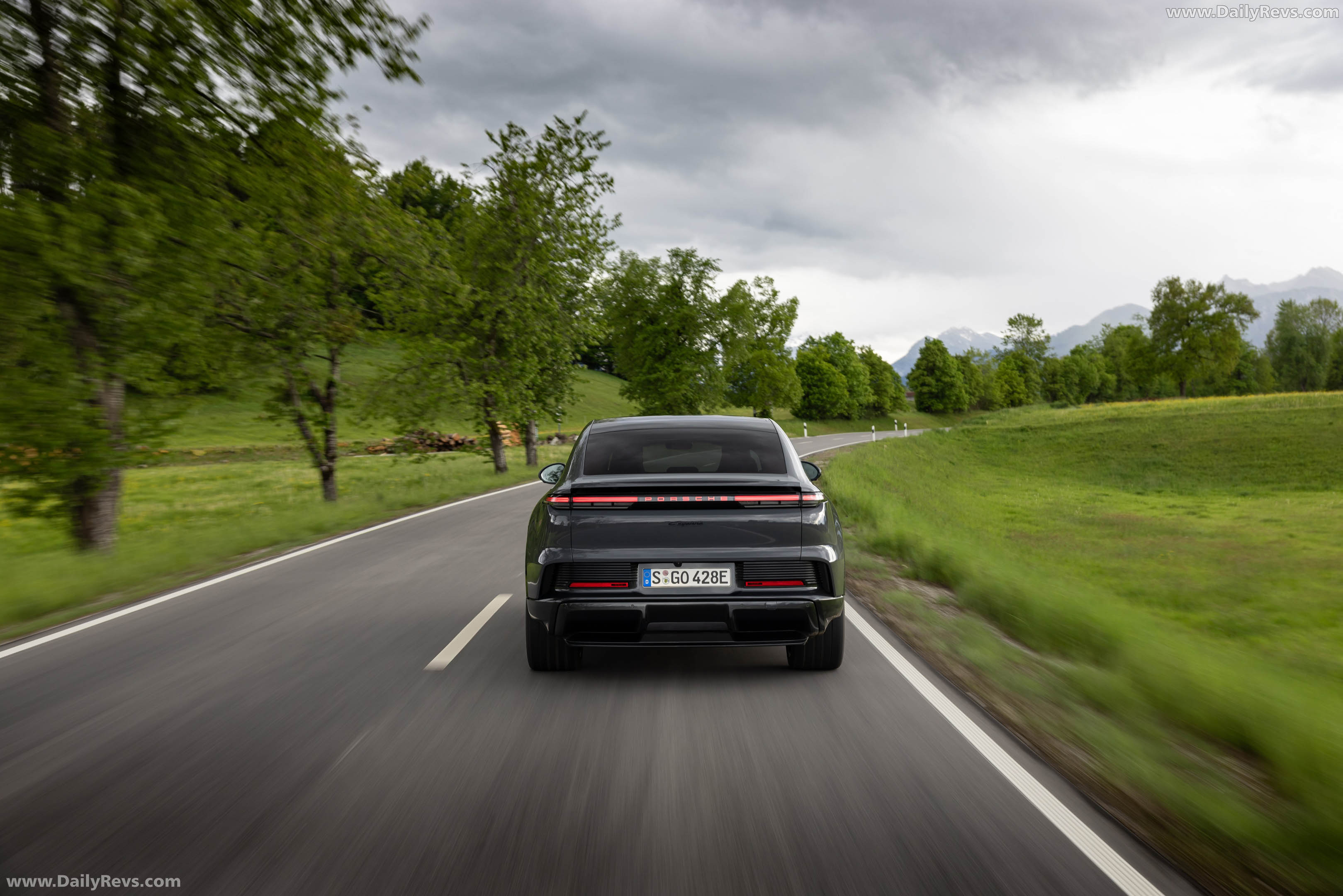 2027 Porsche Cayenne Coupe Electric E4 Slate Grey Rear View