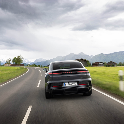 2027 Porsche Cayenne Coupe Electric E4 Slate Grey Rear View