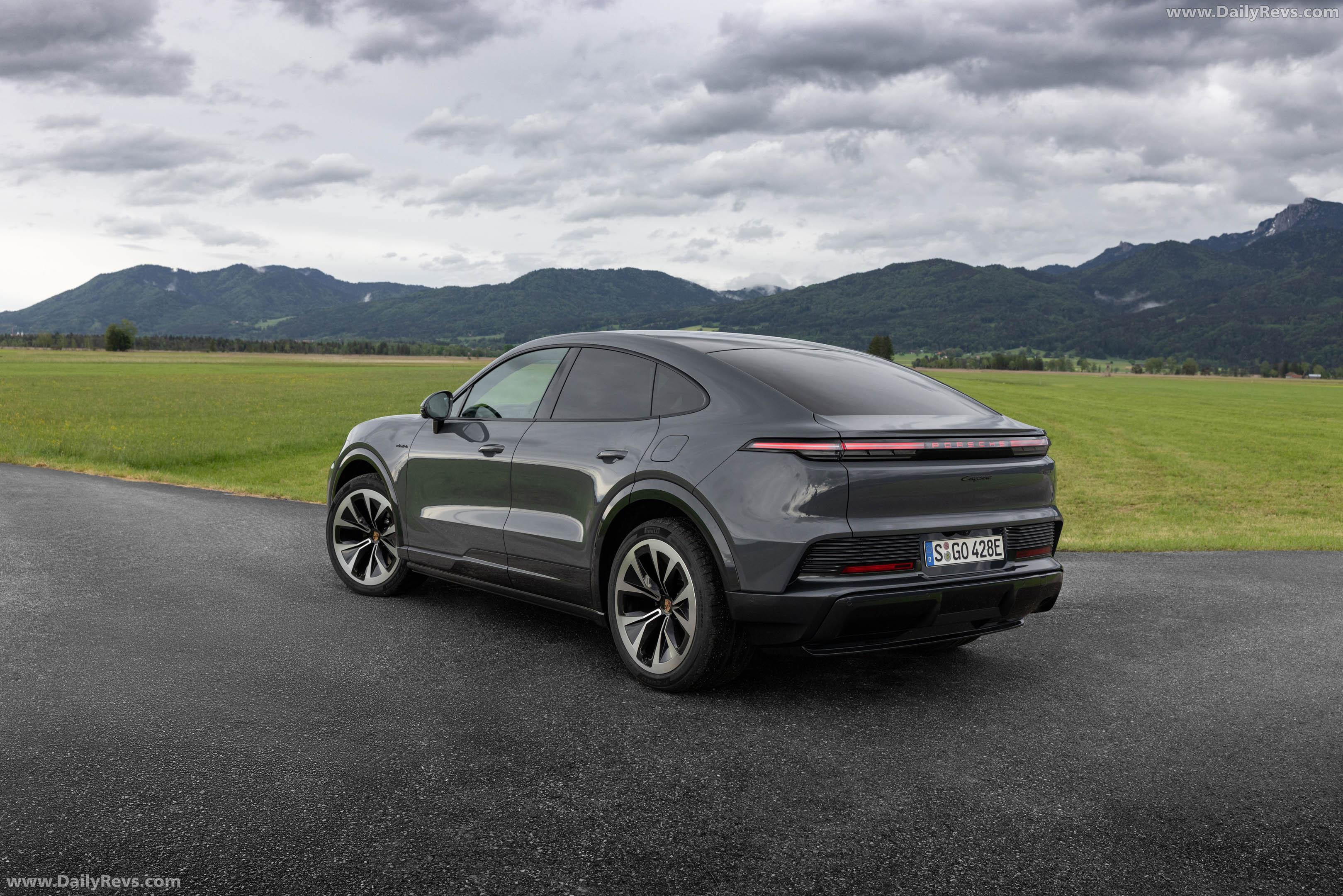2027 Porsche Cayenne Coupe Electric E4 Slate Grey Rear View