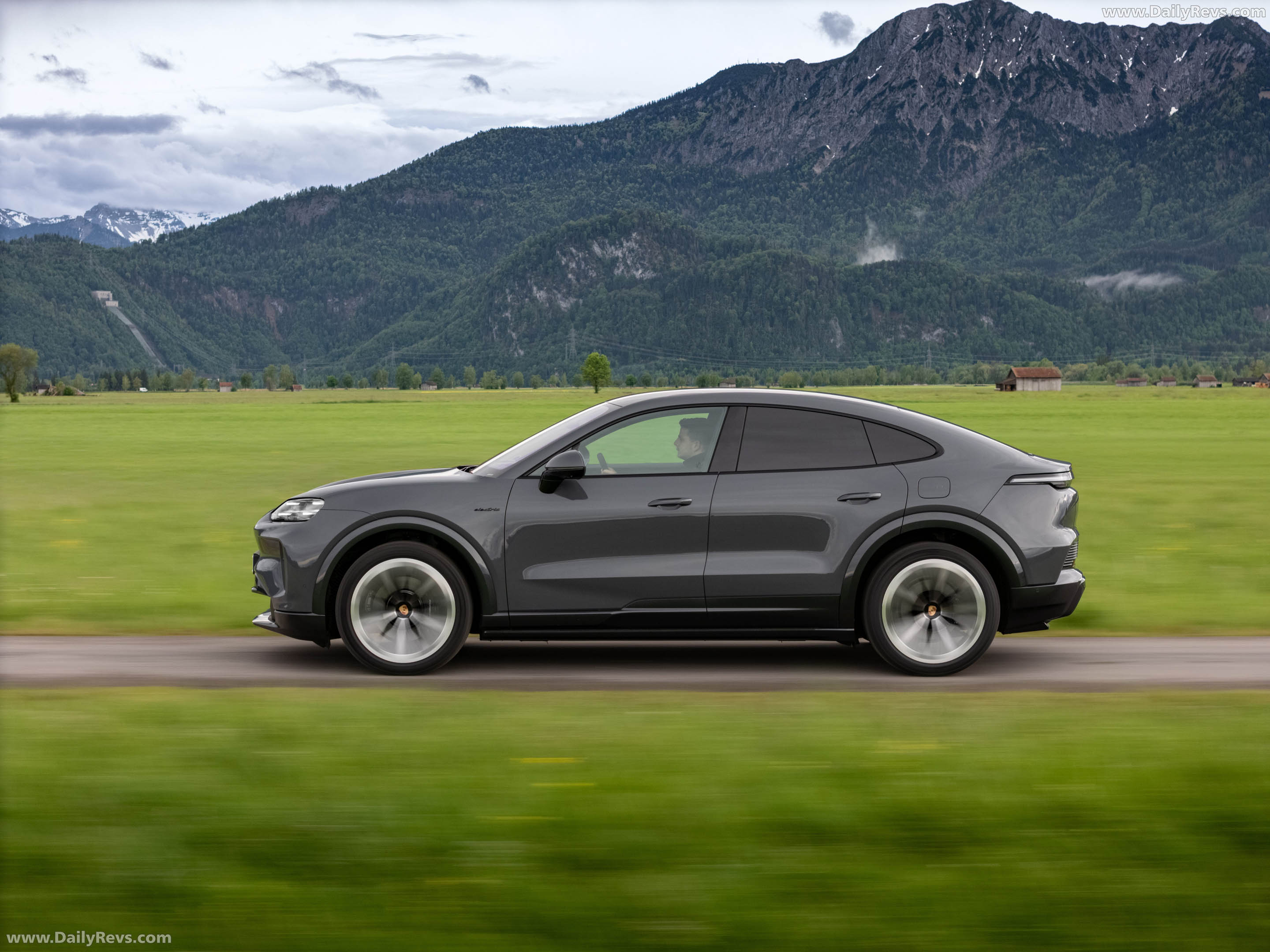 2027 Porsche Cayenne Coupe Electric E4 Slate Grey Side View