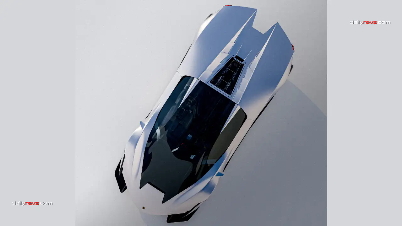 Lamborghini Audace V12 – Glass Roof and Engine Cover Top-down view of the Lamborghini Audace concept showing its glass cockpit canopy, rear ventilation channels and central engine cover.