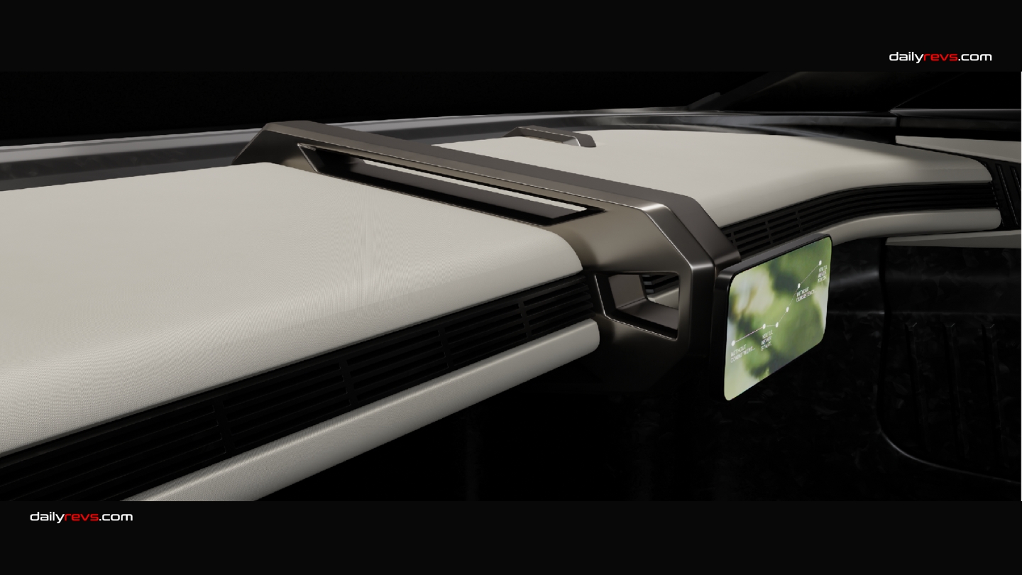 MARK 00 GT GRANITE dashboard by Marco Basile with wide horizontal air vents, sculptural centre structure and compact floating display