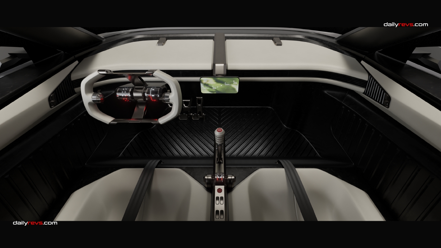 MARK 00 GT GRANITE sports car cockpit design by Marco Basile with physical controls and racing inspired interior details
