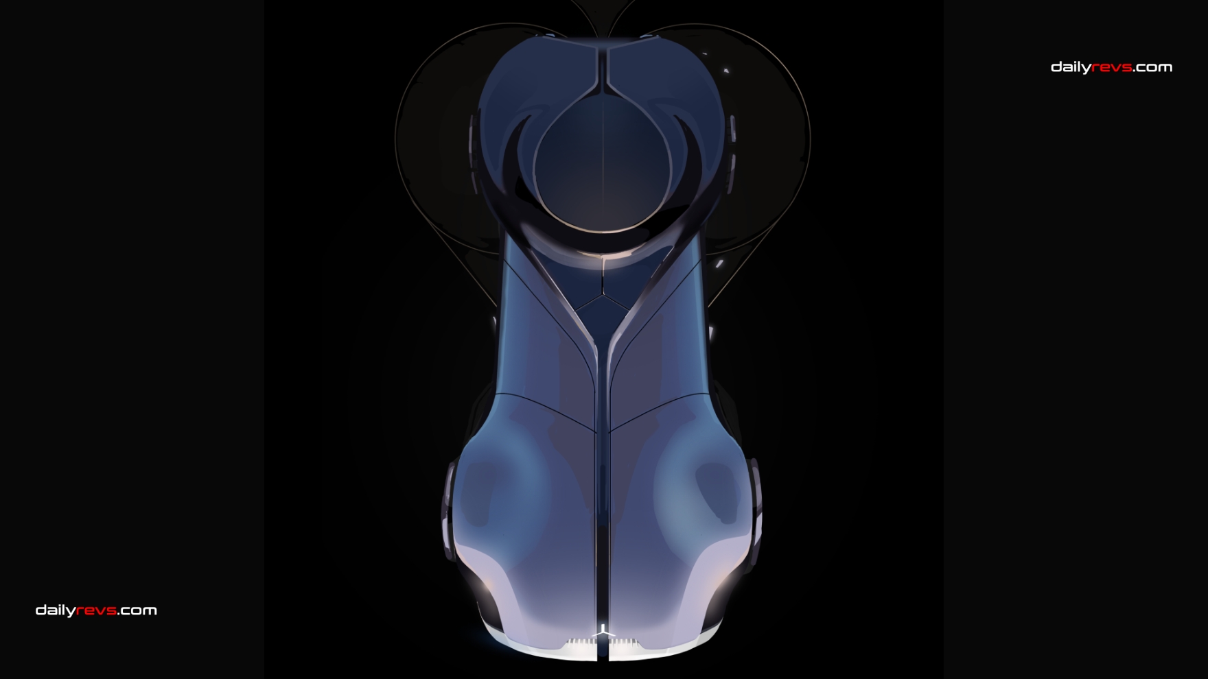 Top view of Hyungjoon Kim's Mercedes Benz MODERN concept, highlighting the symmetrical front fenders, central bonnet spine and rounded passenger canopy.