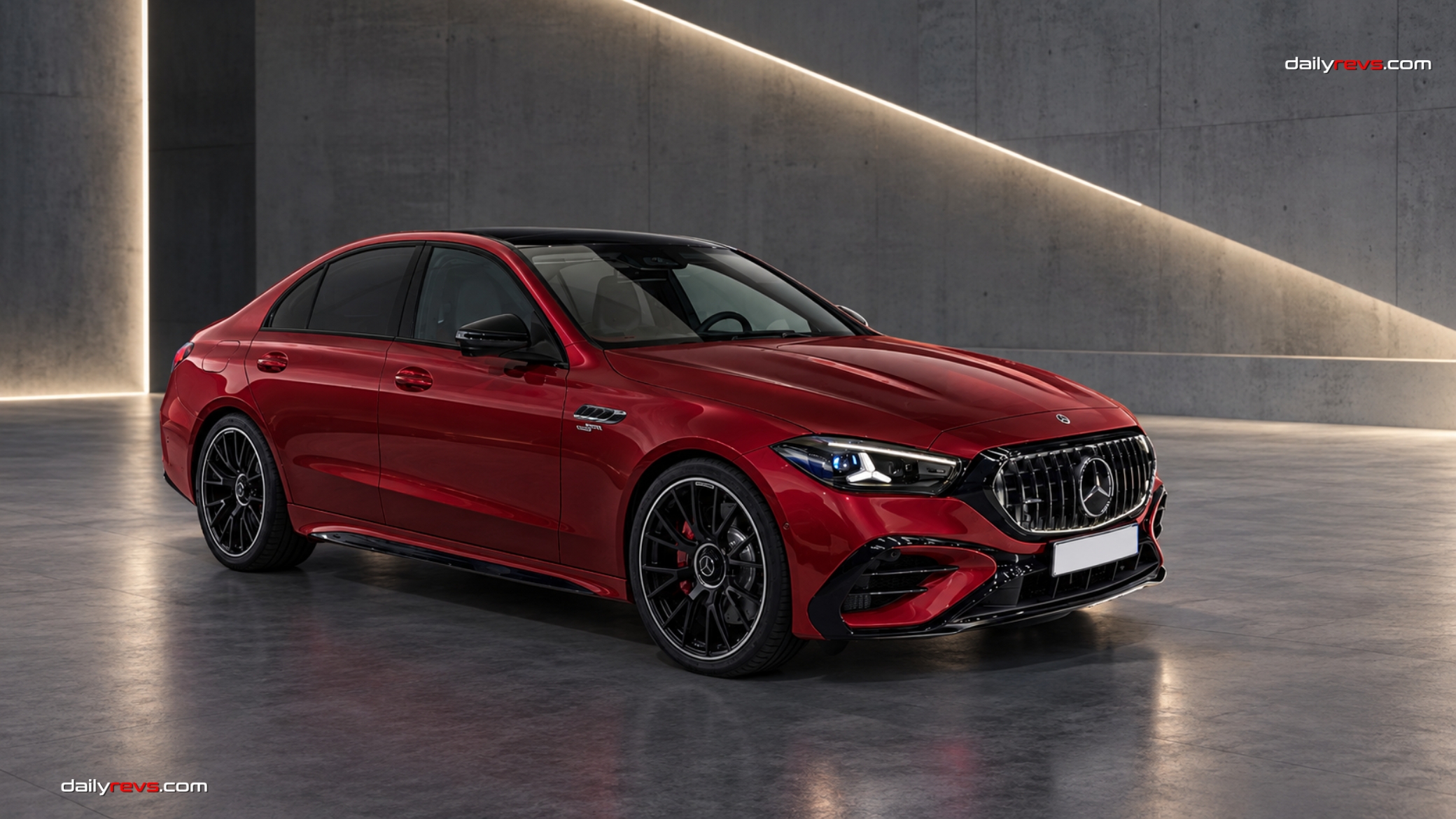 Rendering of C53 AMG's front view in Patagonia Red made by DailyRevs Internal Designer